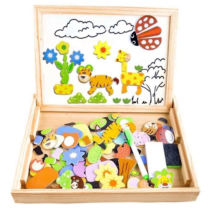 Puzzles Enfant en Bois Magnétique,Tableau Noir de Chevalet à Double Face  Jouets Educatif pour Bambin Enfants Fille 3 Ans 4 Ans 5 Ans - Cdiscount Jeux  - Jouets