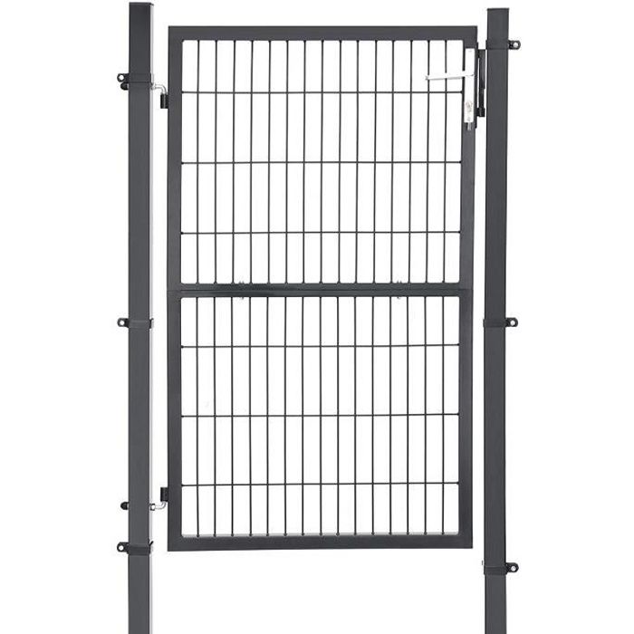 SONGMICS Portillon en fer galvanisé - Portail de clôture - Porte de jardin robuste et durable - 106 x 200 cm (L x H) Gris GGD200GY