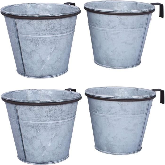 Lot De 4 Pot De Fleurs En Acier Galvanisé, Parfaits Pour La
