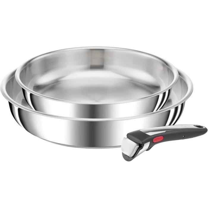 TEFAL INGENIO L896S504 Batterie de cuisine 5 pieces, Induction, Inox,  Poeles 22/26 cm, Casserole 18 cm, Poignée amovible, Emotion