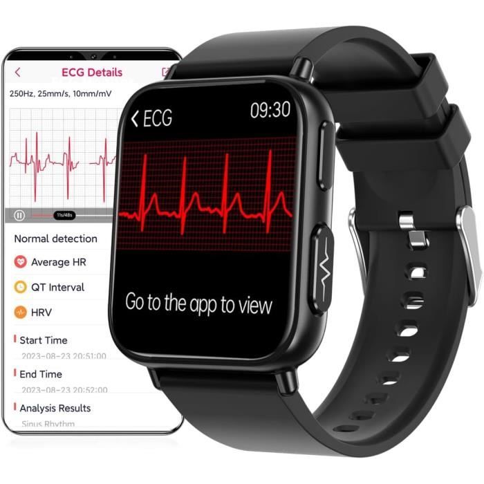 Montre Connectée pour hommes femmes Ecg Ppg Hrv Fréquence Cardiaque  Bluetooth Appel IP67 Oxygène Pression Pour Android IOS-Argent
