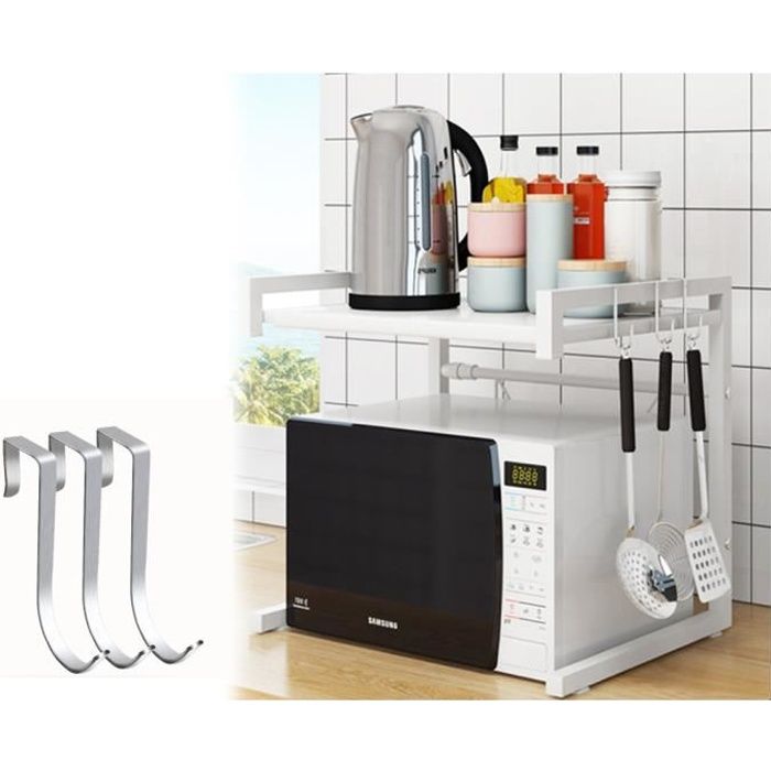Etagere Micro Ondes Meuble Rangement Cuisine Multifonction Largeur Reglable Avec 3 Crochets Vinteky Achat Vente Buffet De Cuisine Etagere Micro Ondes Meuble Soldes Cdiscount
