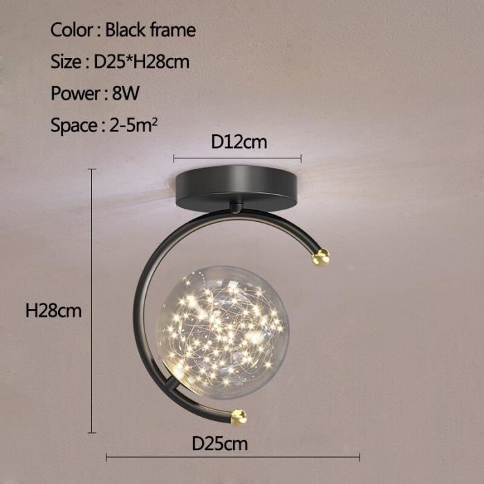 PLAFONNIER,Black-D25xH28cm-Warm white--Plafonnier LED noir et or, éclairage'intérieur, luminaire décoratif de plafond, idéal pour un