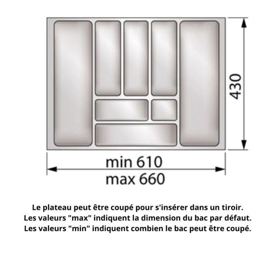 Range-couverts pour tiroir, largeur du meuble: 1200 mm, profondeur: 490 mm  - Métallique