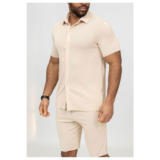 ZePinger Ensemble Chemise Et Short Toile De Canard Jaune Homme - Chemise Boutonnée + Short + Chapeau Cloche - Medium