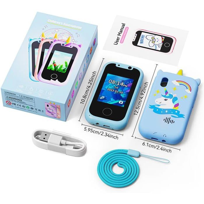Téléphone Jouet Pour Enfants 3-10 Ans - Écran Tactile 2,8 Pouces, 44 Jeux, Double Caméra, 32 Go | Cadeau Éducatif Licorne Rose