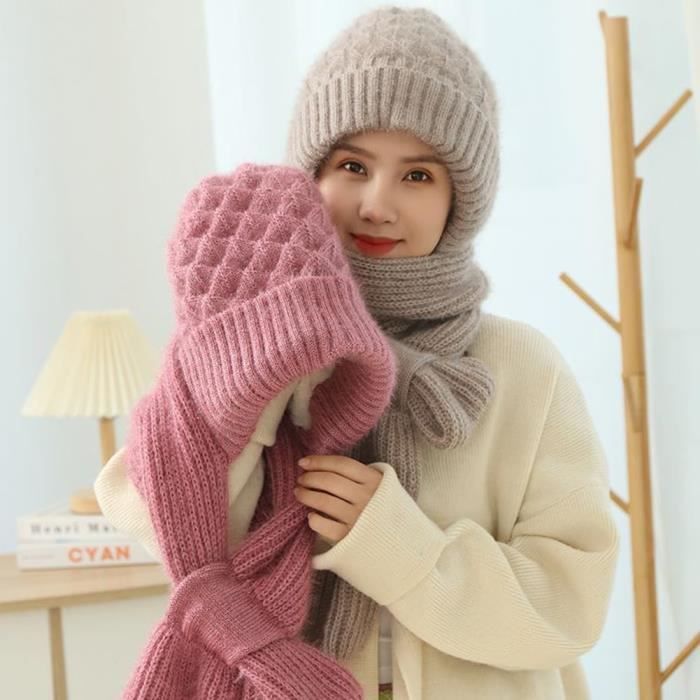 Chapeaux écharpe à capuche d'hiver 2 en 1 pour femmes | Cagoule coupe-vent  avec protection auditive intégrée | Bonnet tricoté épaississant avec