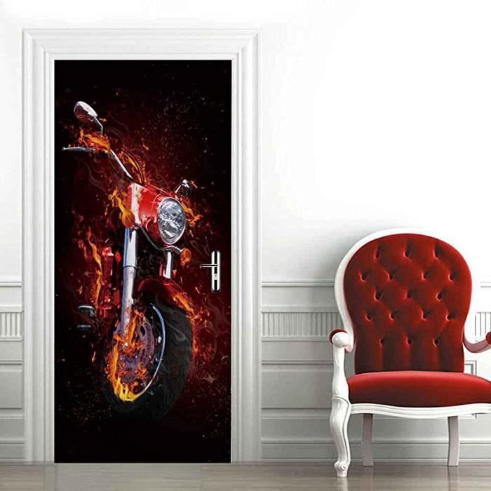 Autocollant Mural 3D Moto - Sticker PVC Imperméable 100x200 Cm - Décoration Pour Porte, Mur, Salon