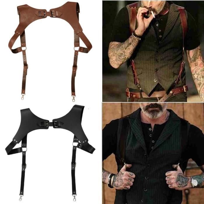 Bretelles Ceintures en cuir Vintage pour hommes harnais Punk sangle d epaule de poitrine accessoires Type Black Cdiscount Pret a Porter