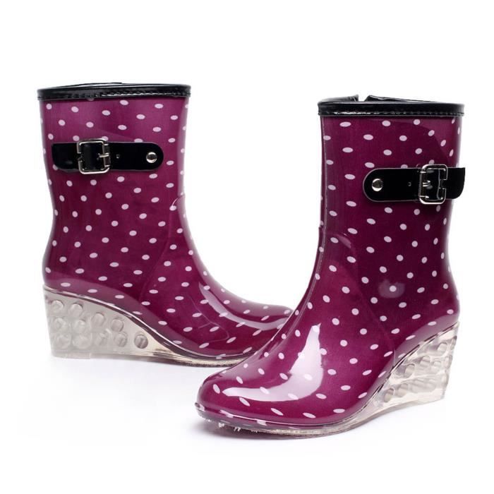 Bottes de pluie femme Boucle Laterale Fermeture A Glissiere Talons Hauts Transparent Mi tube Talon Compense Femmes De Pluie Violet Violet Cdiscount Chaussures
