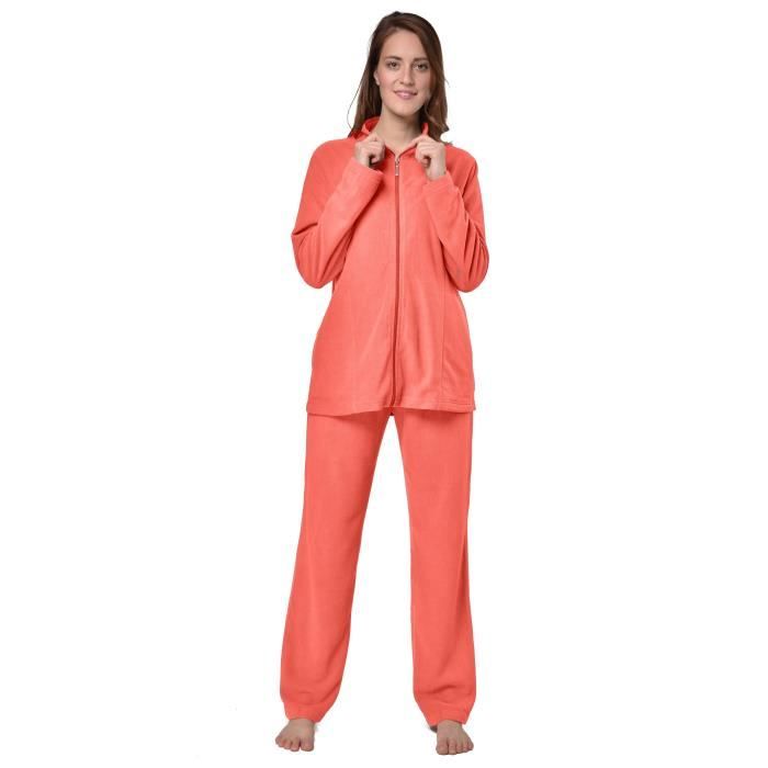 Survetement Polaire Femme RAIKOU Rose Corail Manches Longues Tenue d interieur et Sportive Corail Cdiscount Pret a Porter