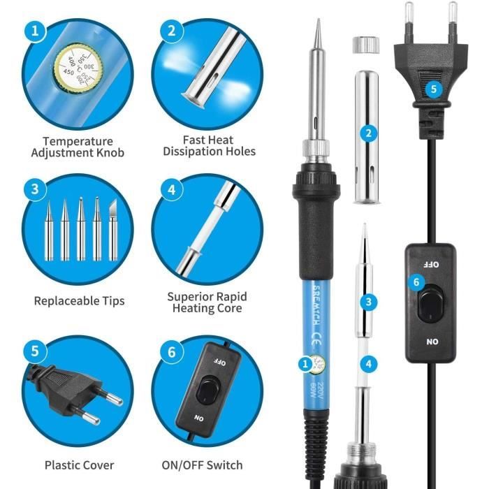 LaBlanc - 21 En 1 Fer à Souder 60W Kit De Soudage Température Réglable Avec Multimètre Numérique