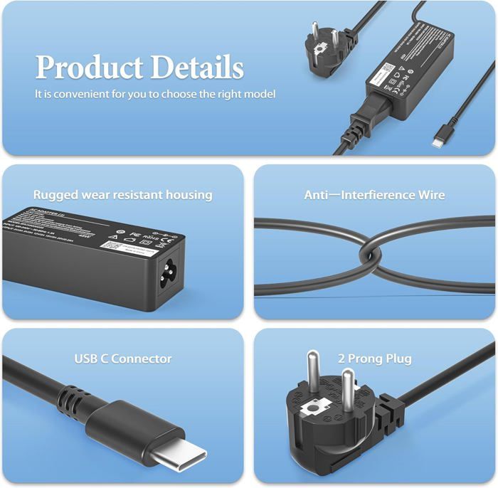 SiKER 45W USB C Chargeur Ordinateur Portable Compatible Avec Acer Chromebook 11 13 R13 14 15 CB311 CB314 CB315 CB315-1H C771 C733 N16Q10 N17Q9 N17Q5 Et Autres Ordinateurs Portables