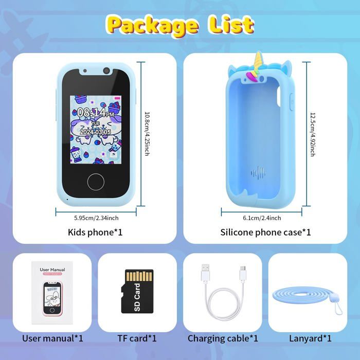 Téléphone Jouet Enfant 3-10 Ans - Smartphone Licorne 2,8" Avec 44 Jeux, Apprentissage, Double Caméra 8MP, Cadeau Fille Garçon (Rose Avec Sac)