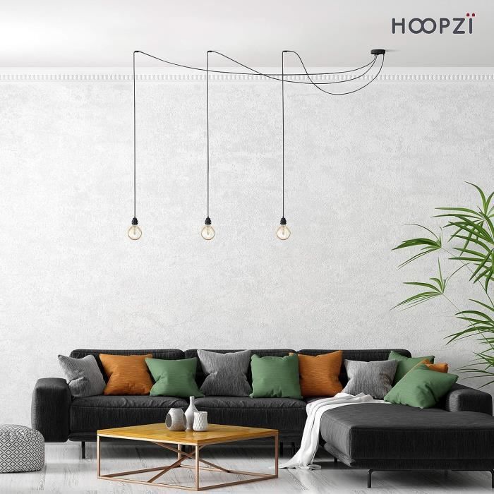 HOOPZI - Hang 1 - Suspension métal 1 lumière - fil électrique tissu - 15  couleurs - Douille E27 - Noir Shine - Cdiscount Maison