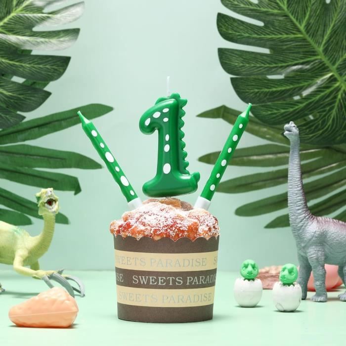 Bougies D'Anniversaire De Dinosaures Verts Pour Garçon, 1 Pcs Bougie  Numérotée De Gâteaux Et 10 Pcs Bougies Longues Et Fines [u1055]