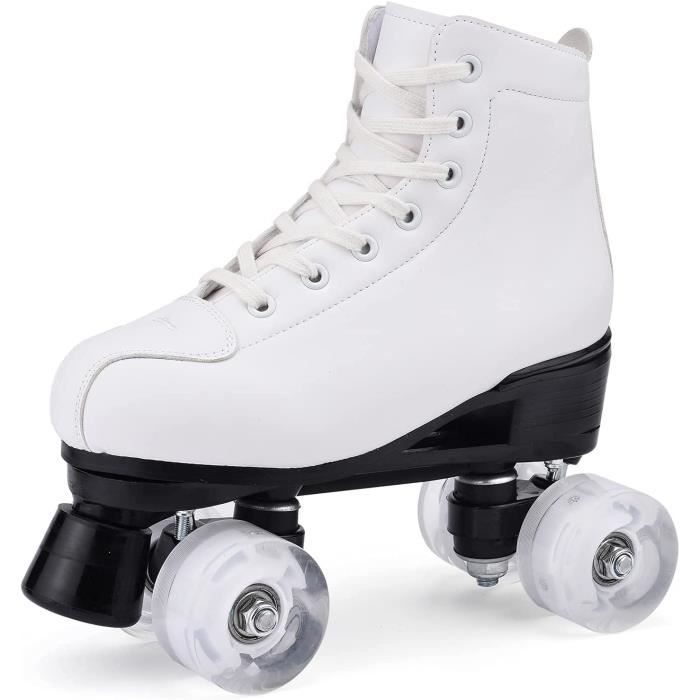 DF06 Chaussures de marche Patins à roulettes rétractables à quatre roues,  Taille : 36 (Blanc)