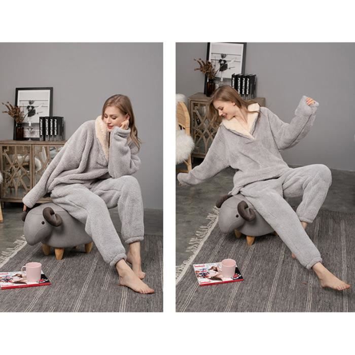 Pyjama Polaire Femme Hiver Chaud Ensemble 2 Pièces Haut et Bas