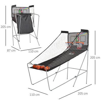 LIFEZEAL Basketball Arcade Pliable - Double Panier Avec 8 Modes De Jeu, Compteur LED, Filet Sécurité, 4 Ballons + Pompe, Cadre Métal (Bleu)