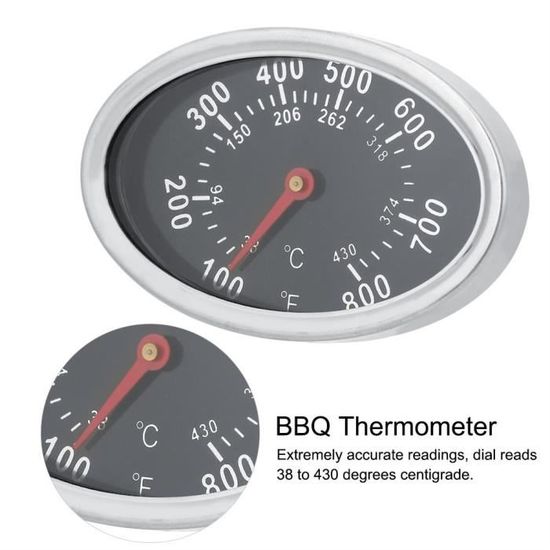 60 ℃ à 430 ℃ Thermomètre de barbecue dinstallation facile Jauge de température de fumeur en acier inoxydable Durable pour gril