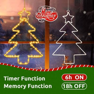 Décorations Lumineuses De Noël à Piles - 3 Pièces (étoile, Sapin, Flocon) - LED Blanc Chaud, Minuterie, étanche IP65 - Pour Fenêtre, Balcon, Porte, Intérieur/extérieur