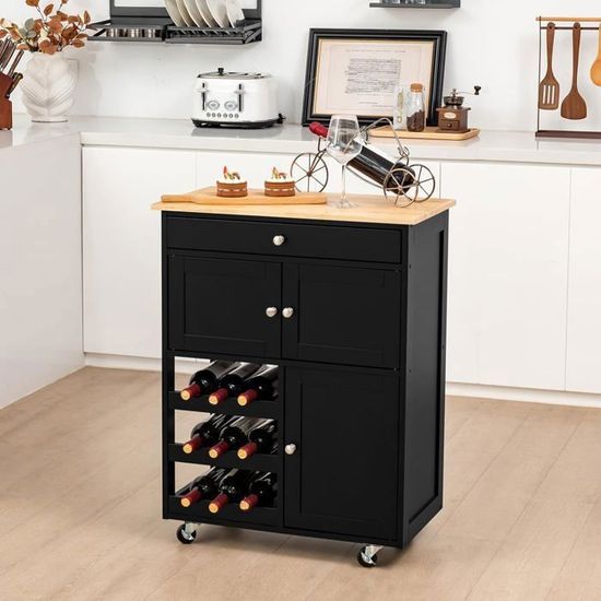 Desserte De Cuisine Mobile GOPLUS - 83x48x91 Cm, Avec Tiroir, étagères Ajustables, Roulettes Et Porte-épices