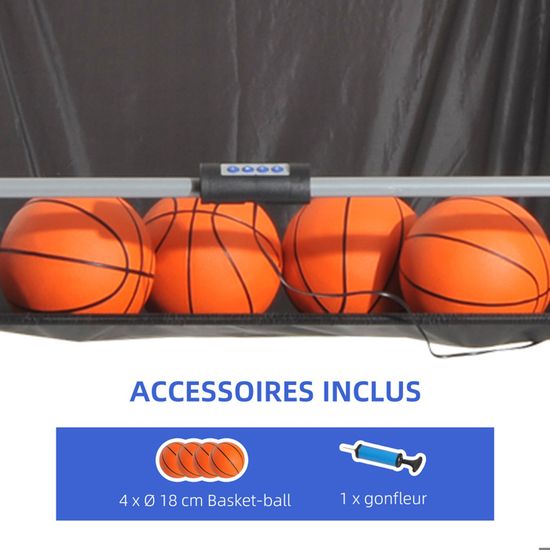 KOMFOTTEU Jeu de panier de basket-ball, arcade pliable à double panier avec compteur électronique, 8 en 1 machine de tir de basket-ball avec 4 balles et pompe, 202 x 107 x 205