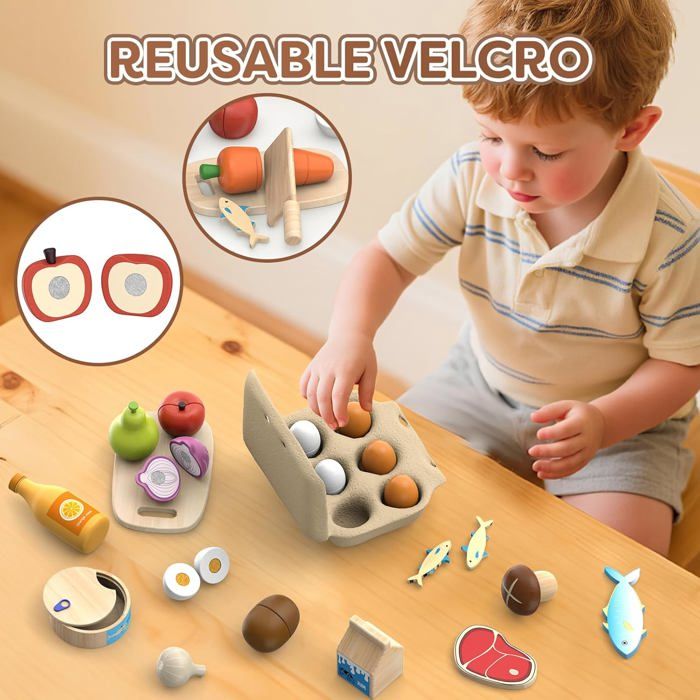 Vndnsy Barbecue En Bois 31 Pièces – Jeu Alimentaire Enfant, Accessoires Cuisine, Rôle, Cadeau Fille Garçon Dès 3 Ans