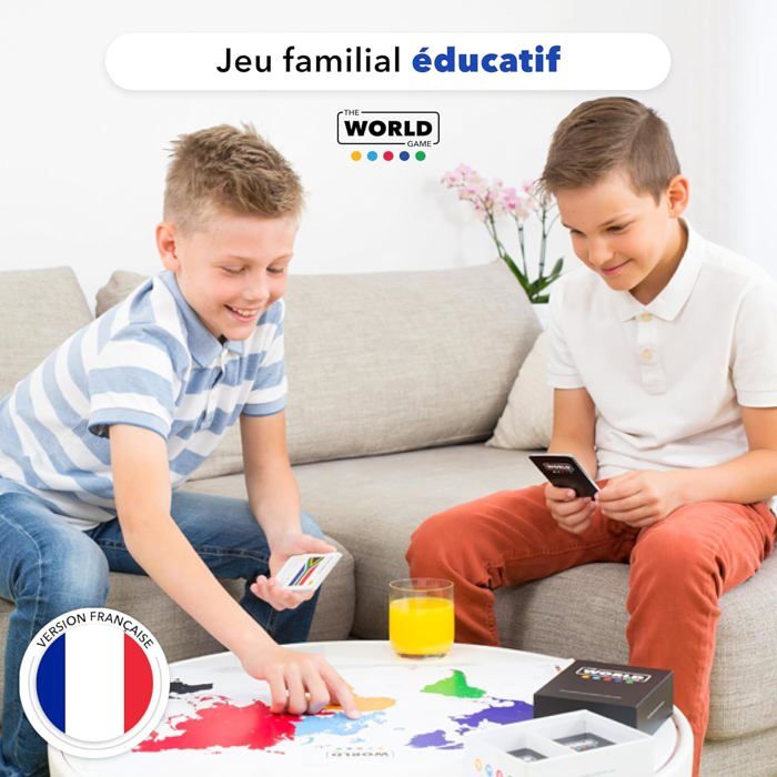 The World Game : Jeux de Plateau Géographie - Jeu Éducatif pour Enfant, Famille et Adultes - Cadeau Garçon 10-12 Ans - Carte du Monde Enfant - Français French - Regles de jeux