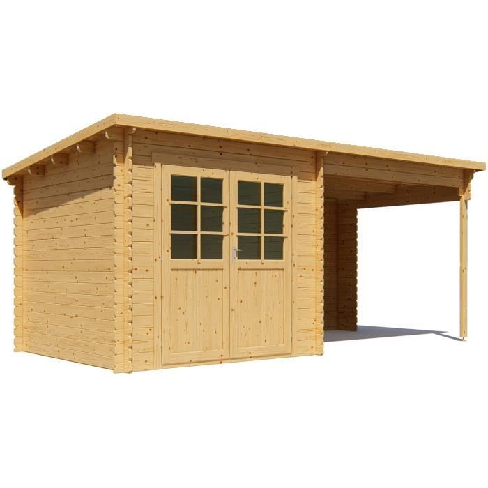 Abri de jardin en bois 28mm avec appenti - 498x248 cm - 6,15m² - Toit plat