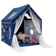 DREAMADE Tente de Jeux Enfants avec Porte de Rideau Longue, Tapis Amovible en Coton, Fenêtres en Maille, 121 x 105 x 137CM, Bleu-0