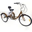Tricycle adulte de vélo à 3 vitesses de 24 "6" avec un panier de magasinage, vélo de croiser avec panier Or-0