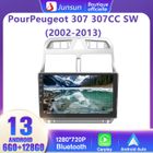 Junsun Autoradio 4G Android 13 6Go+128Go Carplay pour Peugeot 307 307CC 307SW (2002-2013), 9'' Écran Tactile avec Android Auto GPS