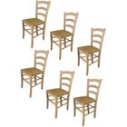 T M C S Tommychairs - Set 6 chaises cuisine VENEZIA, robuste structure en bois de hêtre poli non traité, 100% naturel et assise en paille