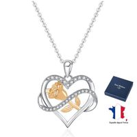 Collier Femme - Pendentif Coeur avec Cristal Fleur d'Amour - Coffret Bijoux Femme Cadeau Noël Anniversaire