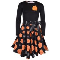 Enfants Filles Patineur Robe Noir Panneaux Chat Citrouilles Imprimé Doux Confortable Fête d'Halloween Mode Robes Âge 5-13 Ans
