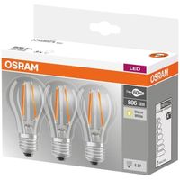 OSRAM Lot de 3 Ampoules LED E27 standard claire 7 W équivalent à 60 W blanc chaud