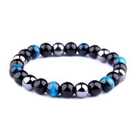 blue 8mm -Bracelet en pierre naturelle oeil de tigre Triple Protection 8mm 10mm,Bracelet en hématite noire obsidienne élastique,bi