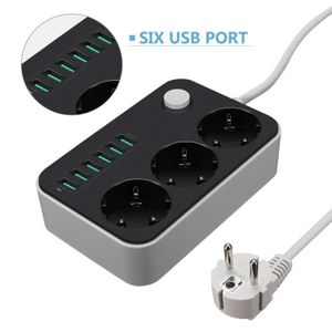 MULTIPRISE Multiprise - Chargeur Bureau - 3 Prises - 6 Ports USB - Noir