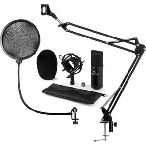 - noir micro en métal, filtre 12,5cm Ø, hauteur pied 90-157cm pied de micro et filtre anti-pop micro XLR Auna CM001B Pack chant et voix pour podcasts ou enregistrement studio - noir micro en métal, filtre 12,5cm Ø, hauteur pied 90-157cm pied de micro et filtre anti-pop micro XLR Auna CM001B Pack chant et voix pour podcasts ou enregistrement studio