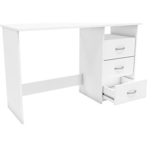 BUREAU  Bureau style contemporain blanc perle - DEMEYERE - ARISTOTE - 123 cm - 3 tiroirs