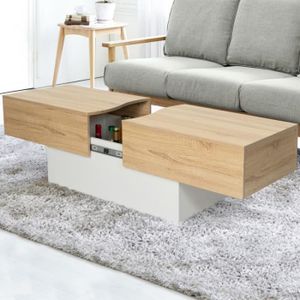 TABLE BASSE ID MARKET - Table basse coulissante MARTA bois blanc et imitation hêtre