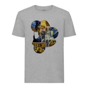 T-SHIRT T-shirt Homme Col Rond Gris Van Gogh Collage Moder