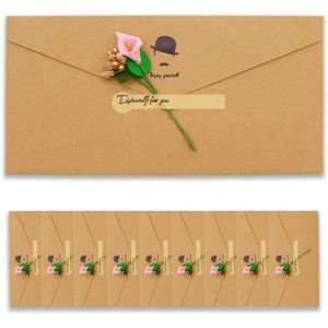 CARTE CORRESPONDANCE 10Pcs Vintage Enveloppes En Papier Kraft Avec Cartes De Voeux Fleurs Séchées Artisanales Et Autocollants,Pour Anniversaire M[u13175]