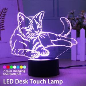 TROUSSE MANUCURE ZA10590-3D LED Veilleuse Tactile Lampe De Chevet -Chat - 7 Couleurs - Enfant Cadeau À Piles (SANS PILES)