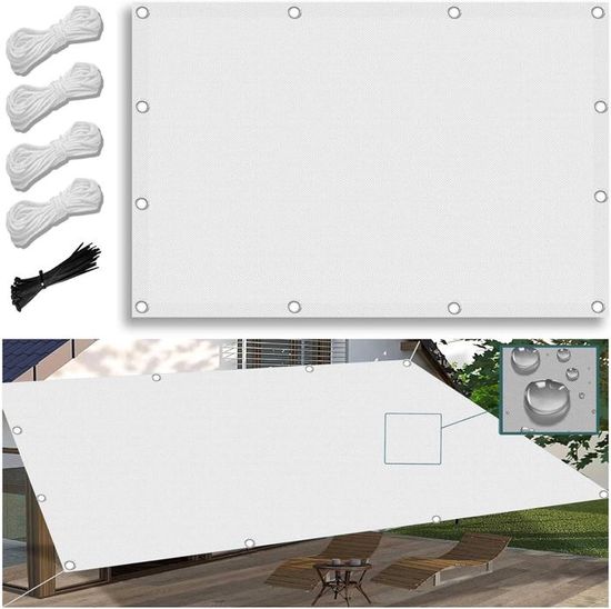 Voile D'Ombrage Imperméable Rectangulaire 3x3m - Bâche Anti-UV Pare-Soleil Pour Jardin, Balcon Et Terrasse Avec Œillets Et Cordons