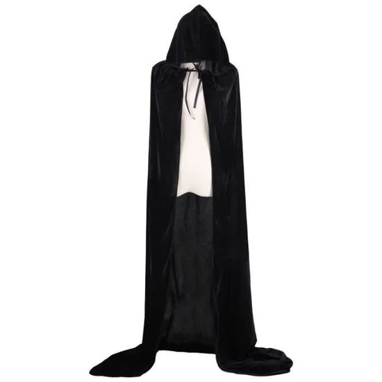 Cape Longue à Capuche Noir Pour Déguisement Sorcier Ou Vampire - Halloween, Cosplay, Fêtes Masquées - Unisexe Adulte
