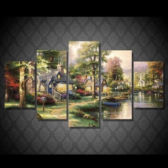 5 peintures sur toile-décoration murale-Paysage de Conte de fées-Décoration de la maison-avec cadre-100x50cm[844]