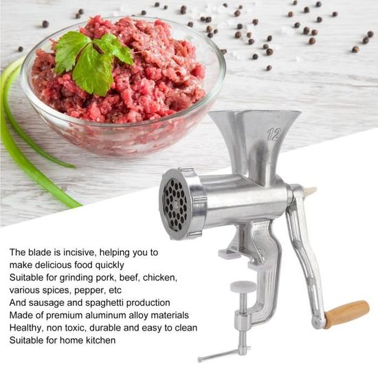Hachoir à Viande Manuel En Alliage D'aluminium Avec Manche En Bois - Pour Usage Domestique, Saucisses, Viandes Hachées - 5