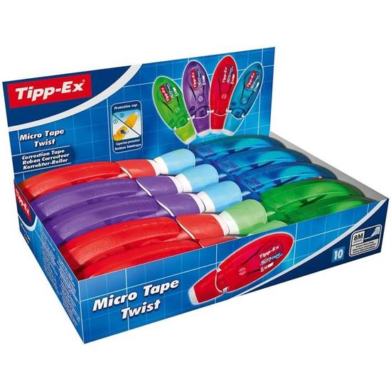 Tipp-Ex Micro Tape Twist - 3 Correcteurs à Ruban 8m X 5mm, Couleurs Assorties, Séchage Immédiat